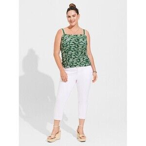 Torrid Womens Green Jacket Floral Stretch Mesh Cropped Shirred Cami Tank Top 1